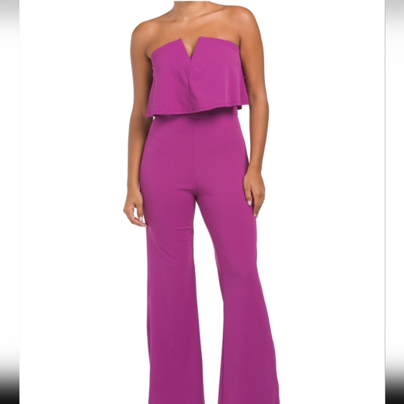 bebe Pants - NWT Bebe Purple Strapless Overlay Jumpsuit